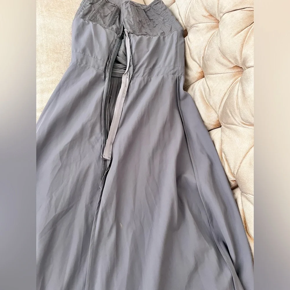 J Crew Arabelle Silk Gray Dress Xs 2P Strapless Formal Evening Gown Full Length